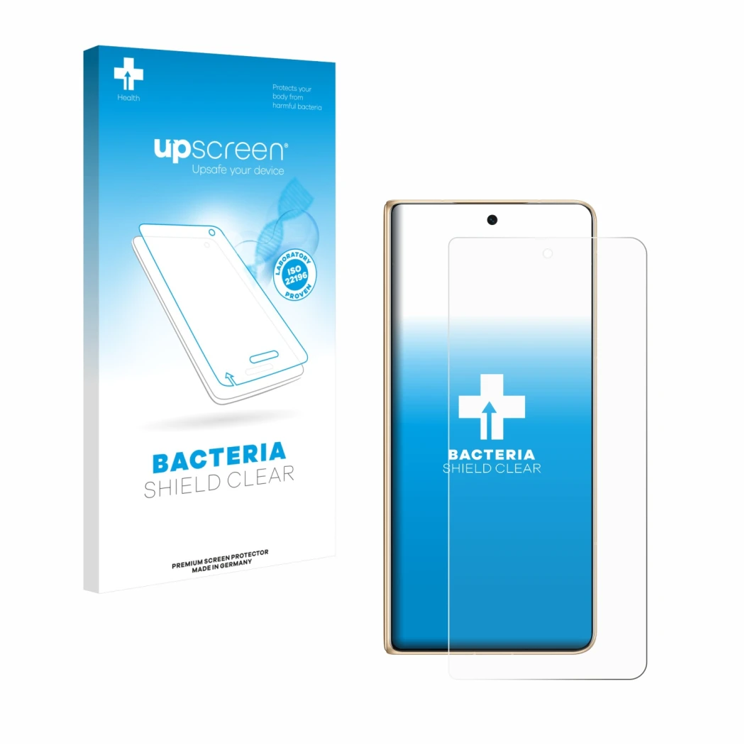 Parte frontale di una confezione del prodotto con il logo del marchio upscreen. Accanto è raffigurato il dispositivo Honor Mag