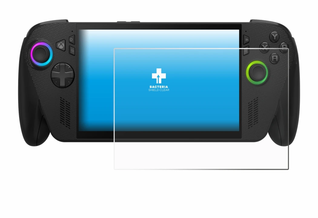 Immagine del dispositivo ASUS ROG Ally X 2025 con un'ampia varietà di protezioni per lo schermo.