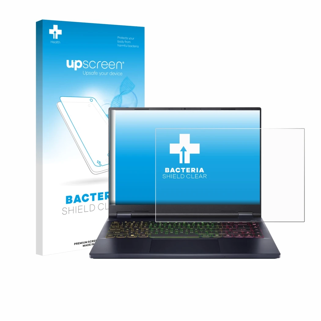 Parte frontale di una confezione del prodotto con il logo del marchio upscreen. Accanto è raffigurato il dispositivo Acer Pred