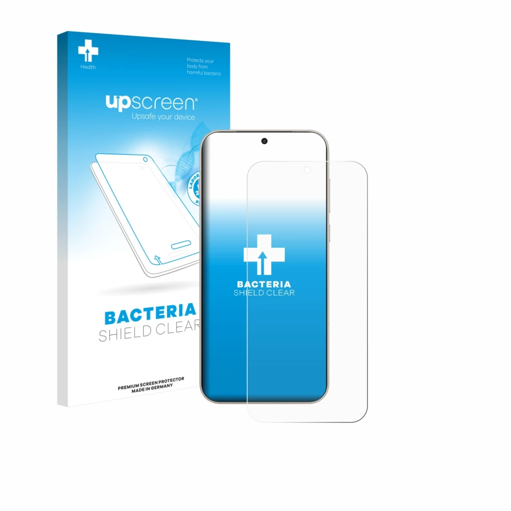 Parte frontale di una confezione del prodotto con il logo del marchio upscreen. Accanto è raffigurato il dispositivo OnePlus 1