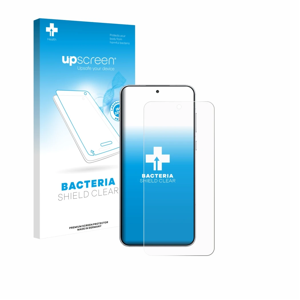 Parte frontale di una confezione del prodotto con il logo del marchio upscreen. Accanto è raffigurato il dispositivo OnePlus 1