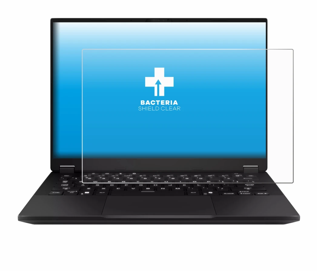 Immagine del dispositivo ASUS TUF Gaming A14 con un'ampia varietà di protezioni per lo schermo.