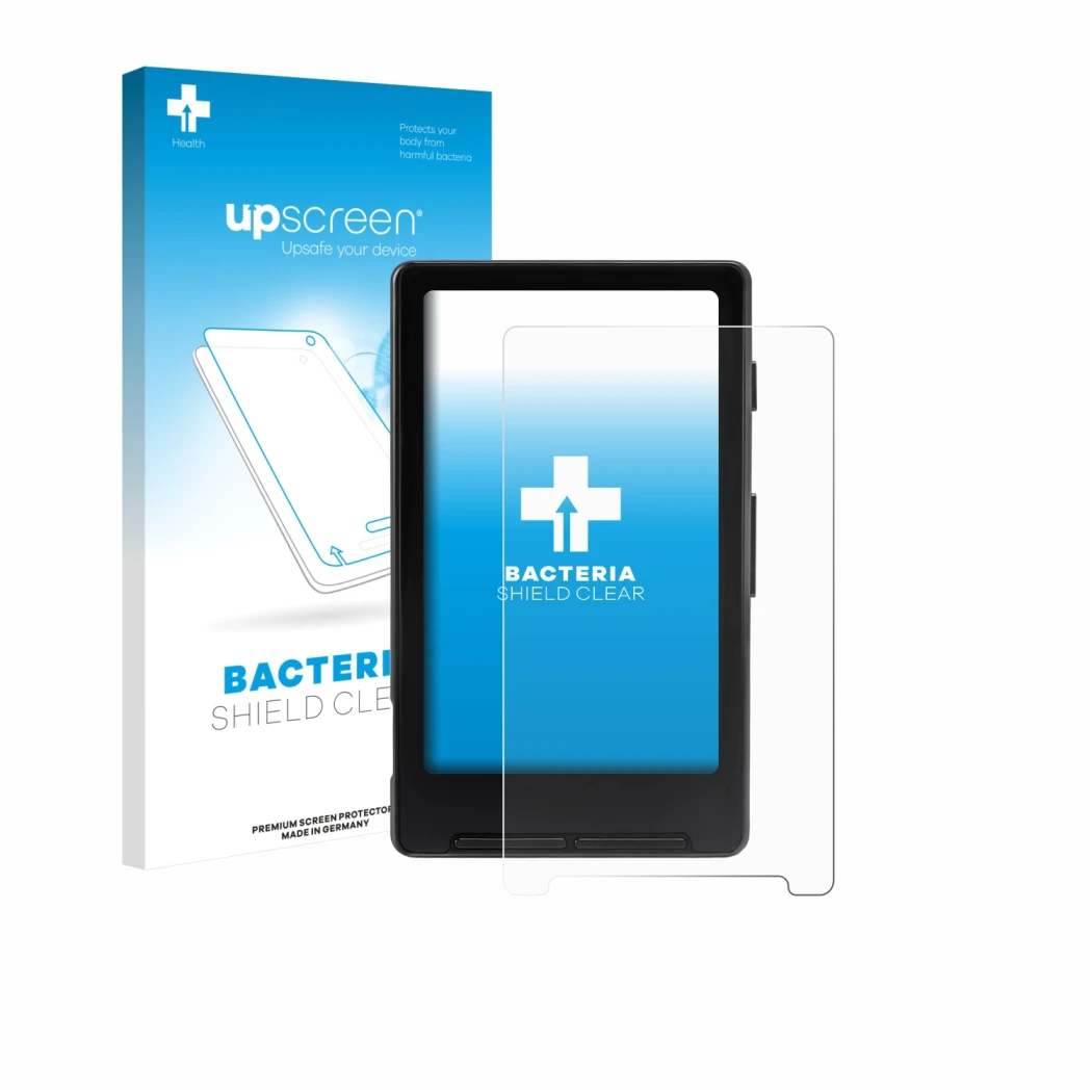 Parte frontale di una confezione del prodotto con il logo del marchio upscreen. Accanto è raffigurato il dispositivo Xteink X4