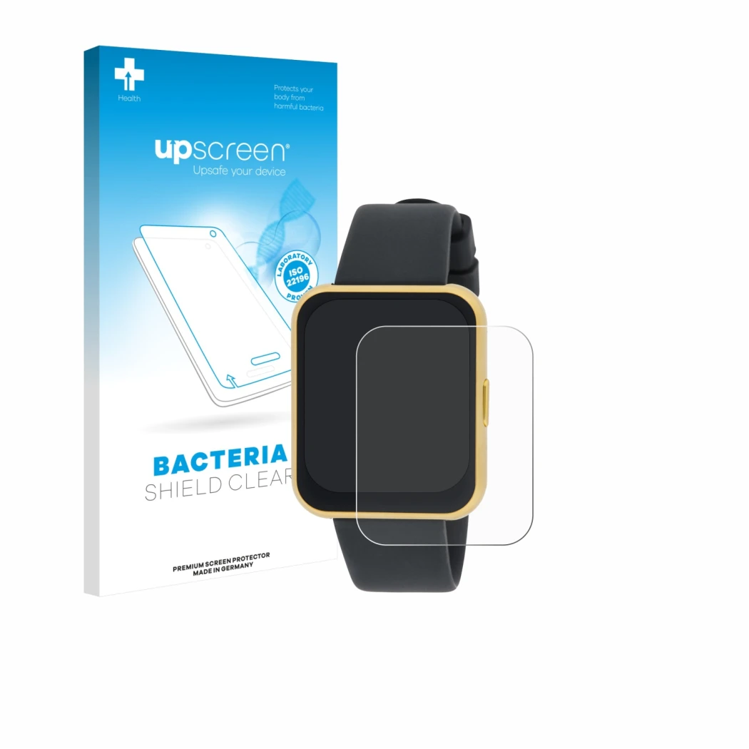 Parte frontale di una confezione del prodotto con il logo del marchio upscreen. Accanto è raffigurato il dispositivo Liu Jo Mi