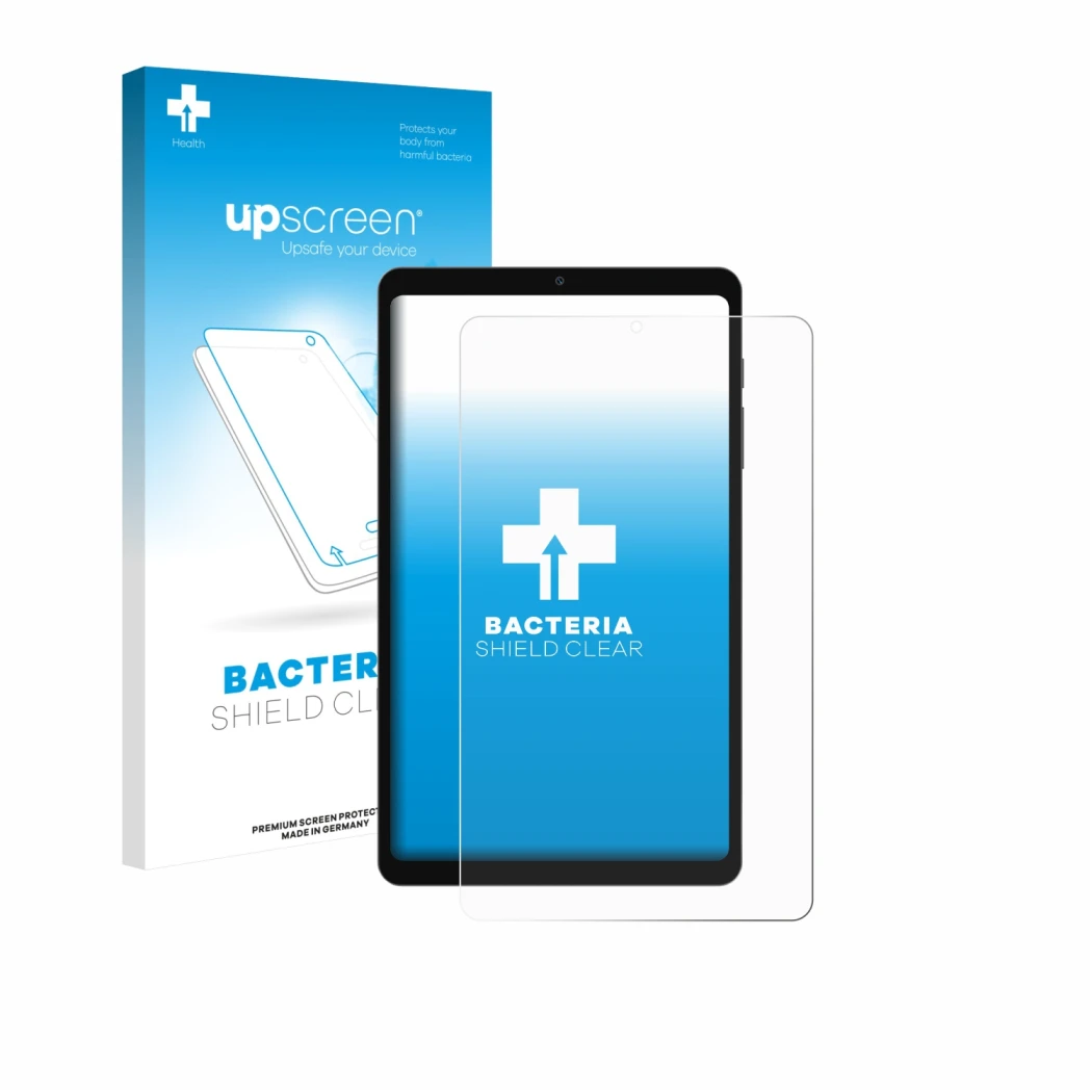 Parte frontale di una confezione del prodotto con il logo del marchio upscreen. Accanto è raffigurato il dispositivo Blackview