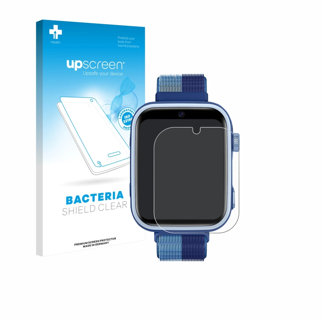 Parte frontale di una confezione del prodotto con il logo del marchio upscreen. Accanto è raffigurato il dispositivo Oliimptek