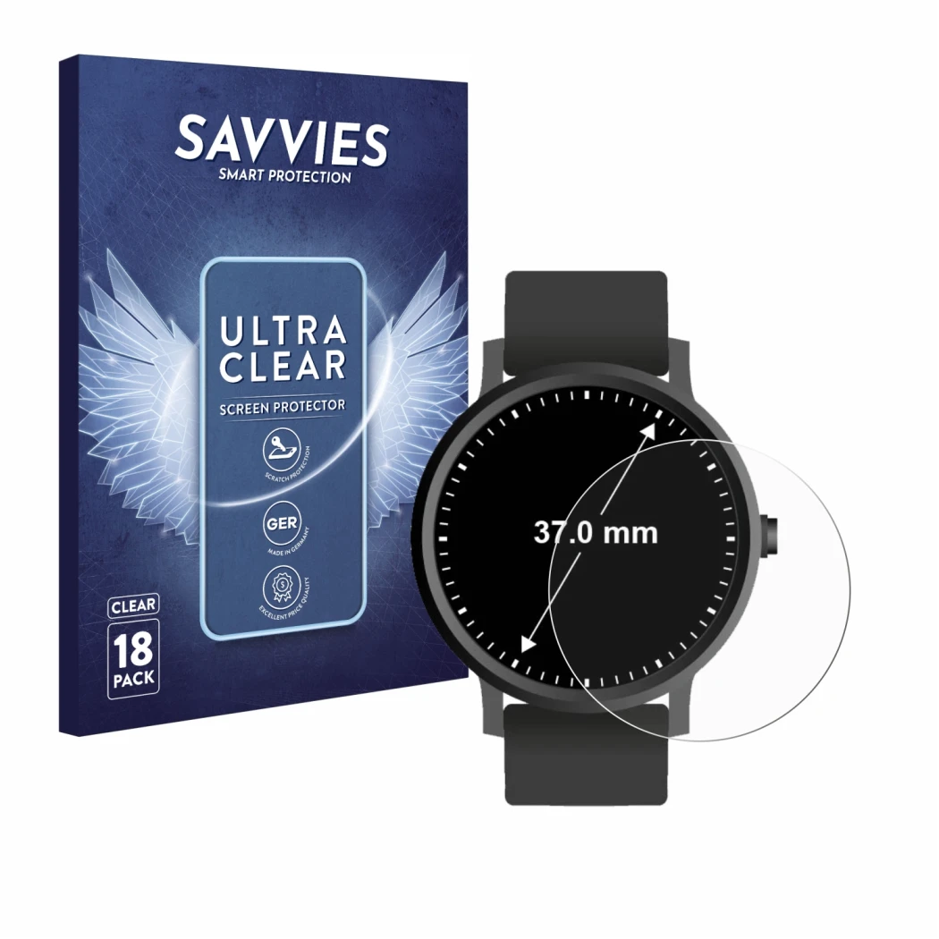 Parte frontale di una confezione del prodotto con il logo del marchio Savvies. Accanto è raffigurato il dispositivo Orologi (C