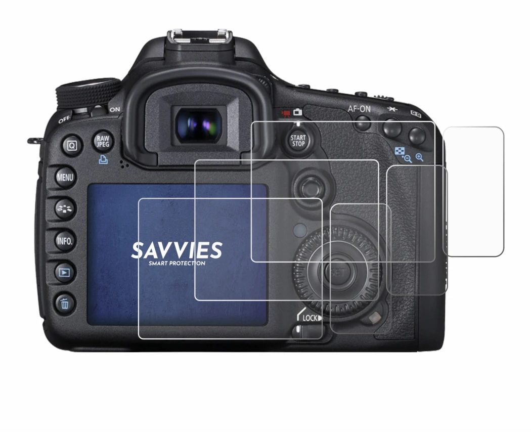 Immagine del dispositivo Canon EOS 7D con un'ampia varietà di protezioni per lo schermo.