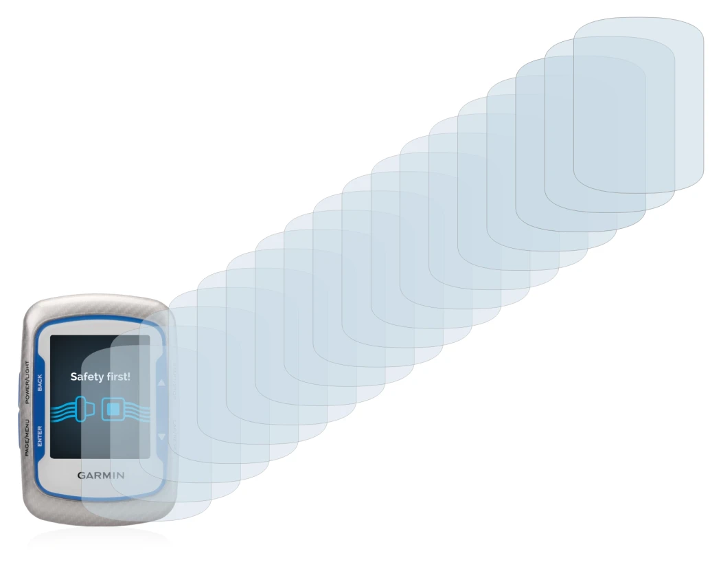 Immagine del dispositivo Garmin Edge 500 con un'ampia varietà di protezioni per lo schermo.