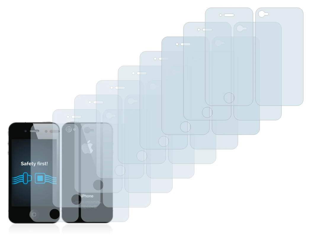 Immagine del dispositivo Apple iPhone 4S (Fronte+Retro) con un'ampia varietà di protezioni per lo schermo.