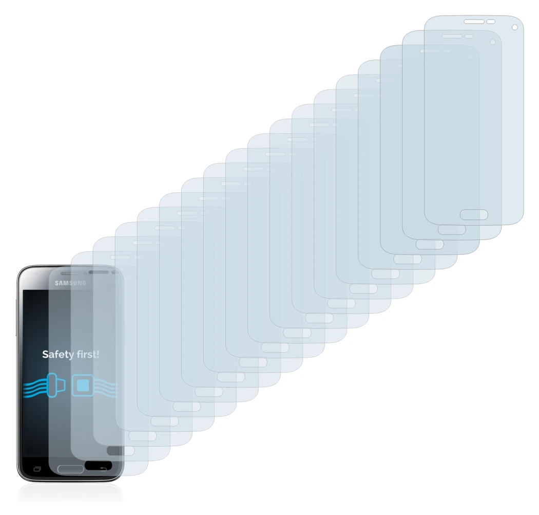 Immagine del dispositivo Samsung Galaxy S5 Mini SM-G800 con un'ampia varietà di protezioni per lo schermo.