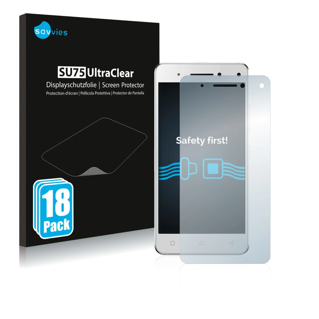 Parte frontale di una confezione del prodotto con il logo del marchio Savvies. Accanto è raffigurato il dispositivo Lenovo Vib