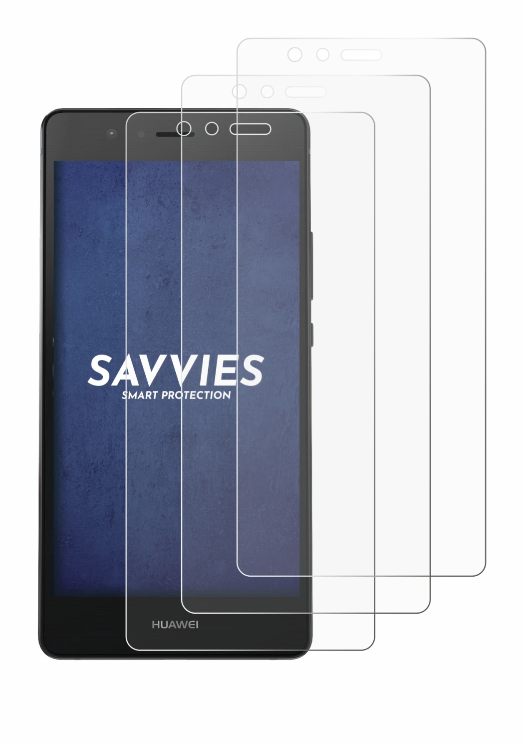 Immagine del dispositivo Huawei P9 con un'ampia varietà di protezioni per lo schermo.