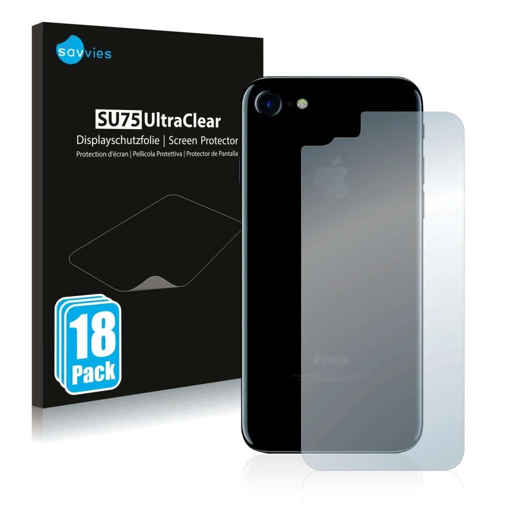 Parte frontale di una confezione del prodotto con il logo del marchio Savvies. Accanto è raffigurato il dispositivo Apple iPho