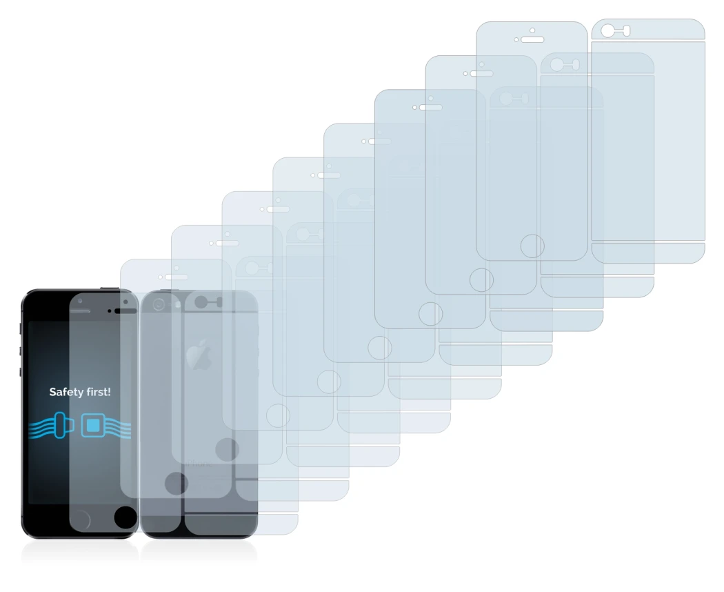 Immagine del dispositivo Apple iPhone 5S (Fronte+Retro) con un'ampia varietà di protezioni per lo schermo.