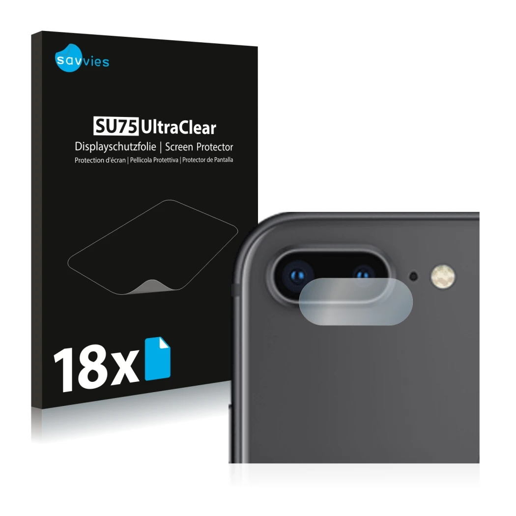 Parte frontale di una confezione del prodotto con il logo del marchio Savvies. Accanto è raffigurato il dispositivo Apple iPho