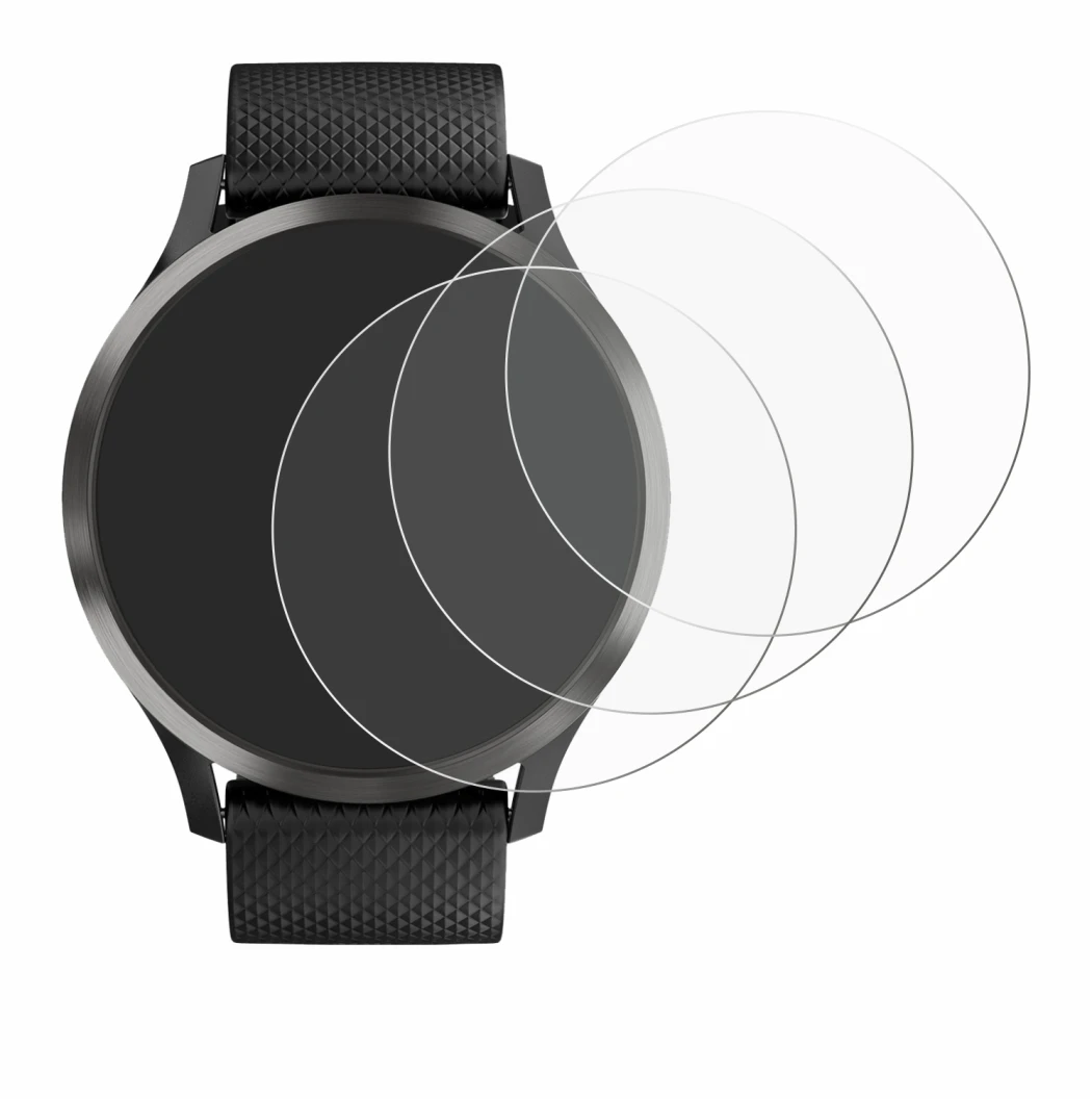 Immagine del dispositivo Garmin vivomove HR con un'ampia varietà di protezioni per lo schermo.