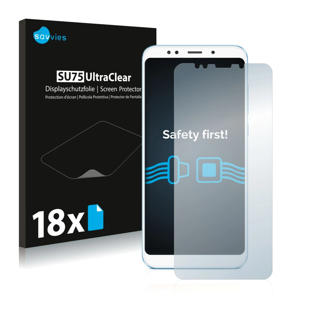 Parte frontale di una confezione del prodotto con il logo del marchio Savvies. Accanto è raffigurato il dispositivo Xiaomi Red