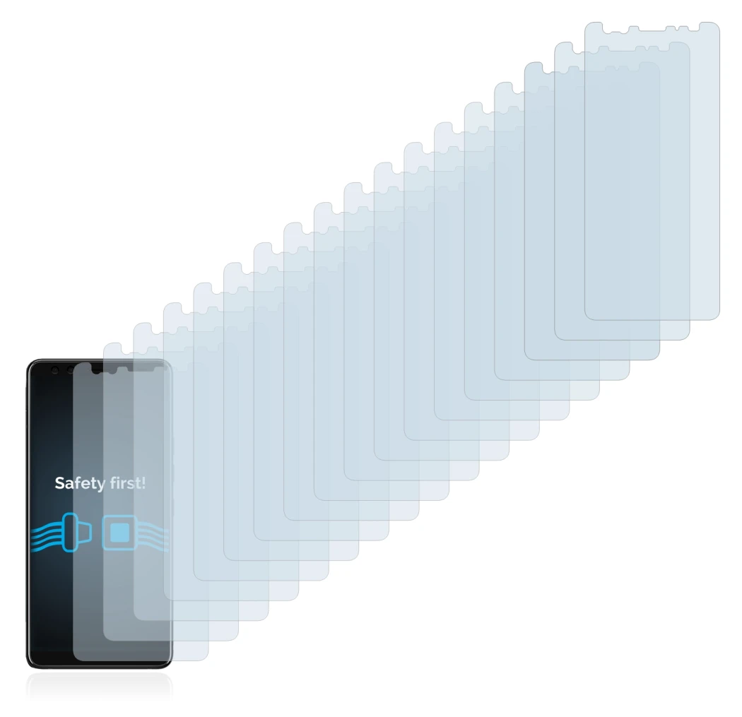 Immagine del dispositivo HTC U12 Plus con un'ampia varietà di protezioni per lo schermo.