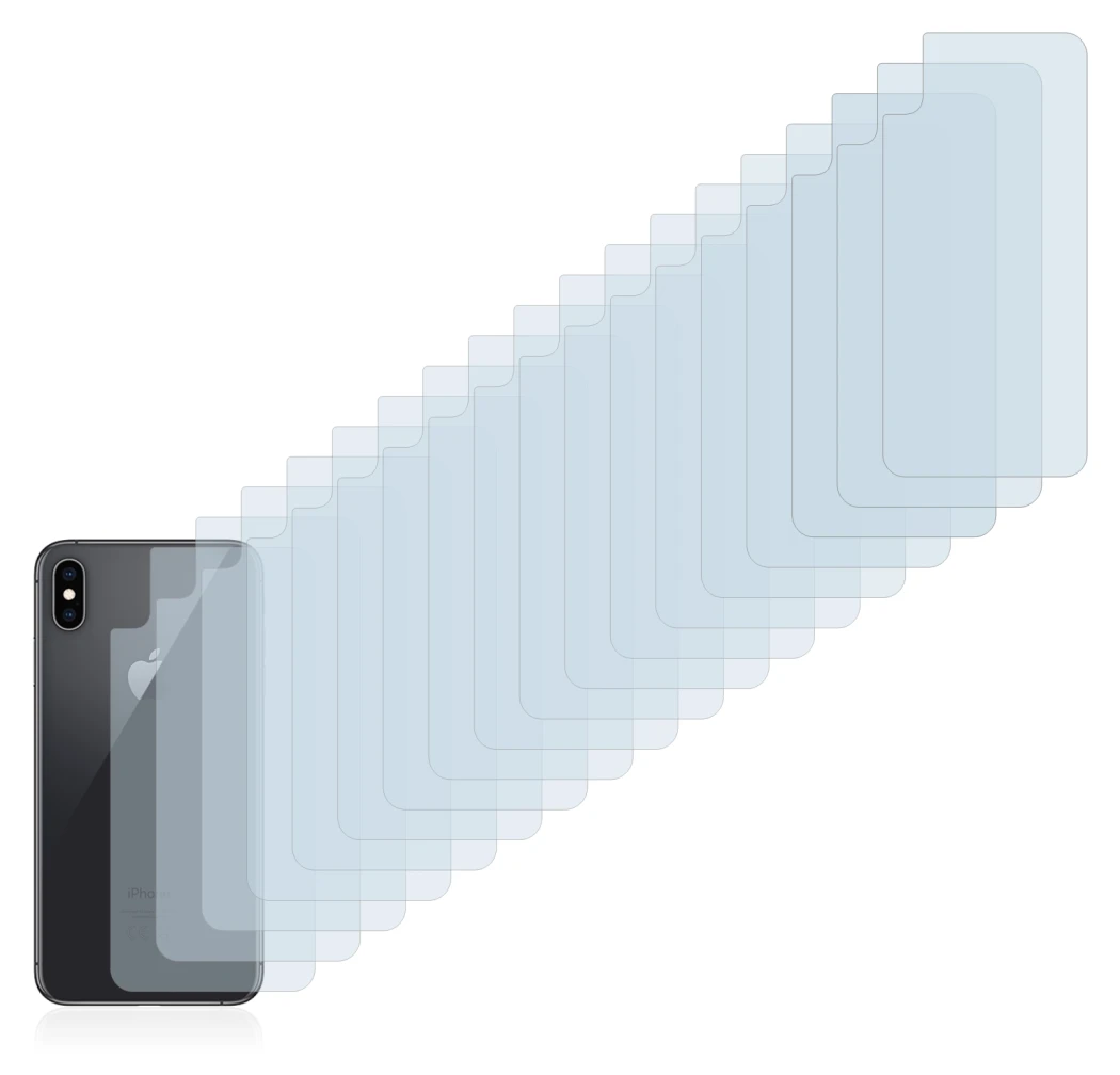 Immagine del dispositivo Apple iPhone Xs Max (Posteriore) con un'ampia varietà di protezioni per lo schermo.