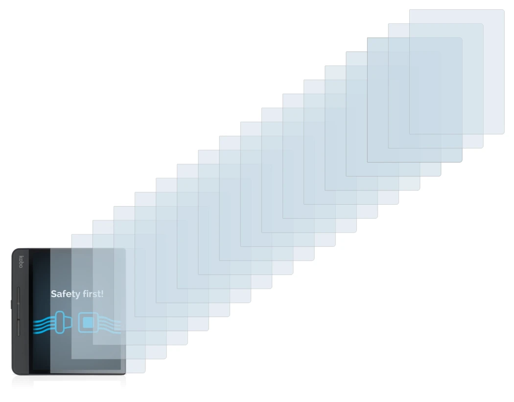 Immagine del dispositivo Kobo Forma con un'ampia varietà di protezioni per lo schermo.