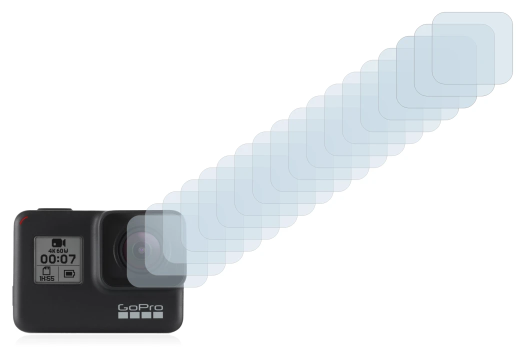 Immagine del dispositivo GoPro Hero 7 Black (Lente) con un'ampia varietà di protezioni per lo schermo.