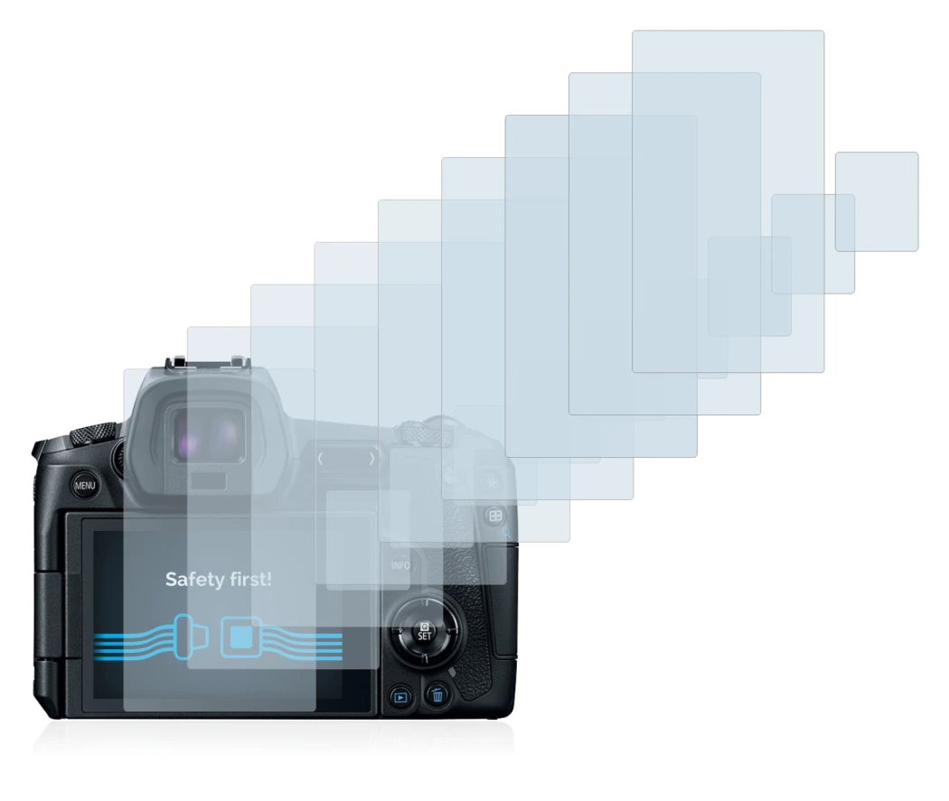 Immagine del dispositivo Canon EOS R con un'ampia varietà di protezioni per lo schermo.