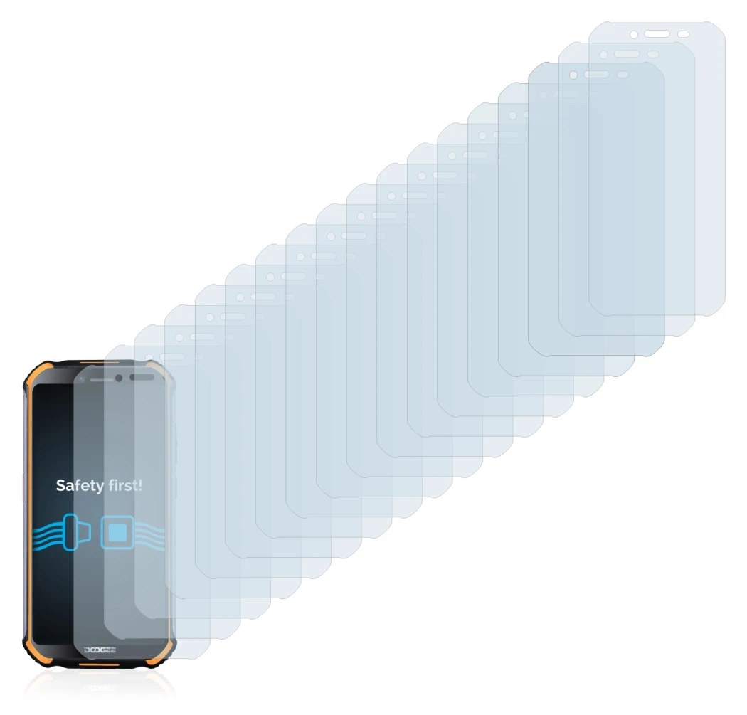 Immagine del dispositivo Doogee S40 con un'ampia varietà di protezioni per lo schermo.