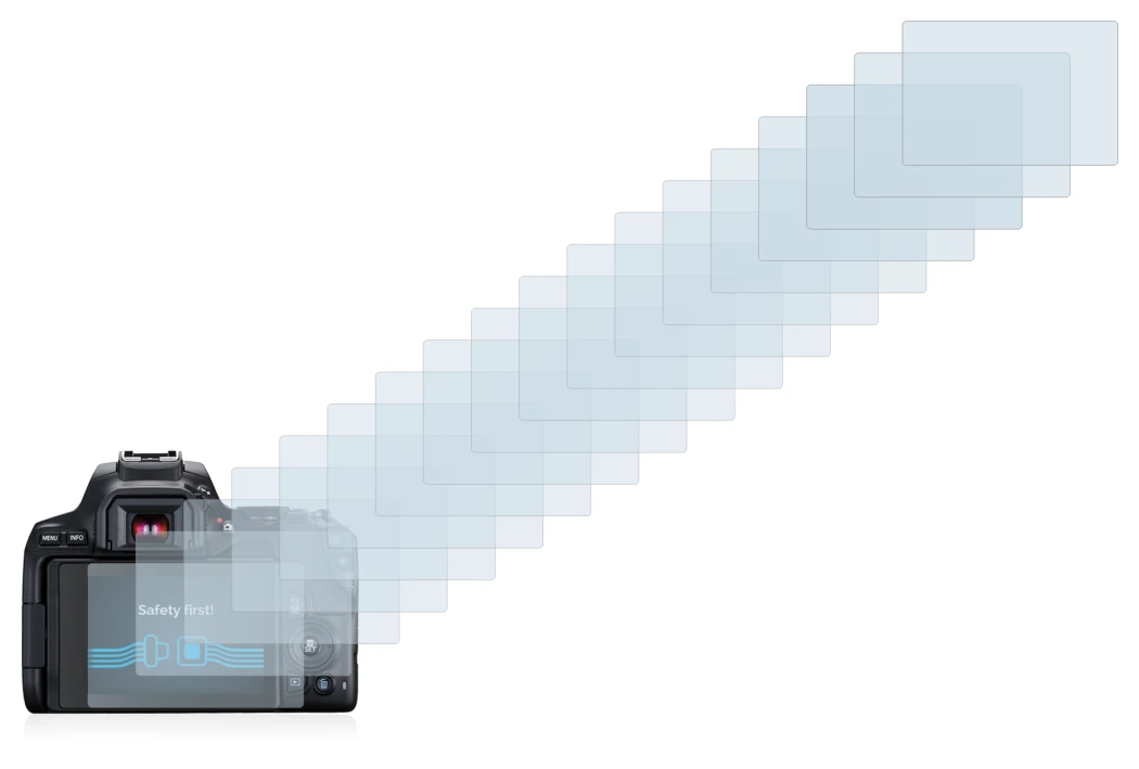 Immagine del dispositivo Canon EOS 250D con un'ampia varietà di protezioni per lo schermo.