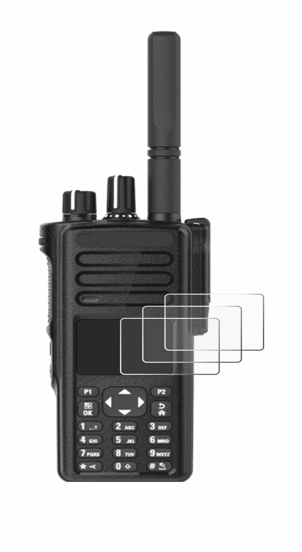 Immagine del dispositivo Motorola DP4801e con un'ampia varietà di protezioni per lo schermo.