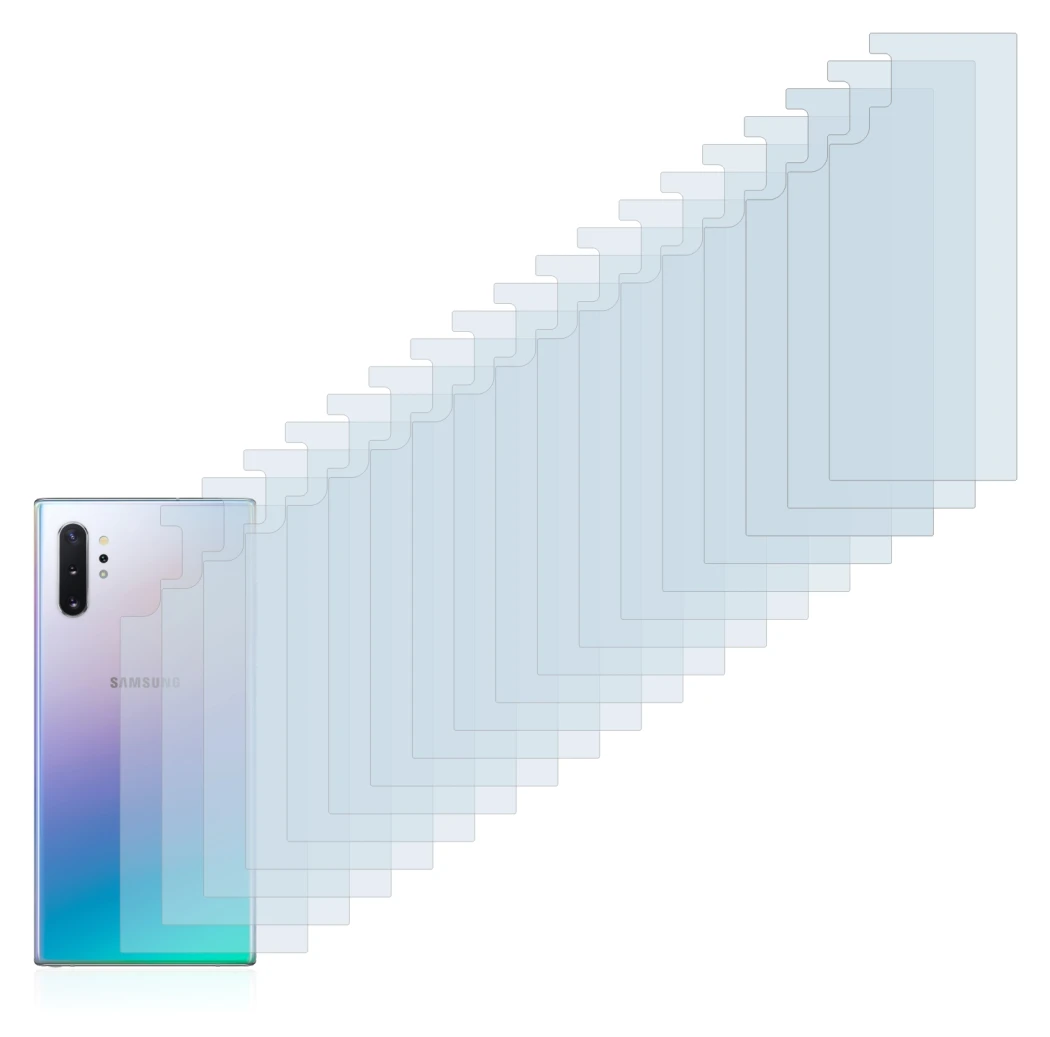 Immagine del dispositivo Samsung Galaxy Note 10 Plus (Posteriore) con un'ampia varietà di protezioni per lo schermo.