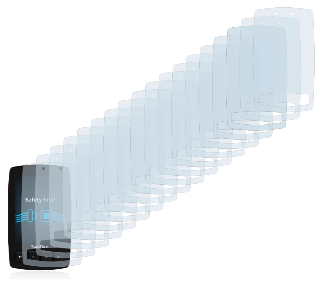 Immagine del dispositivo TwoNav Trail 2 con un'ampia varietà di protezioni per lo schermo.