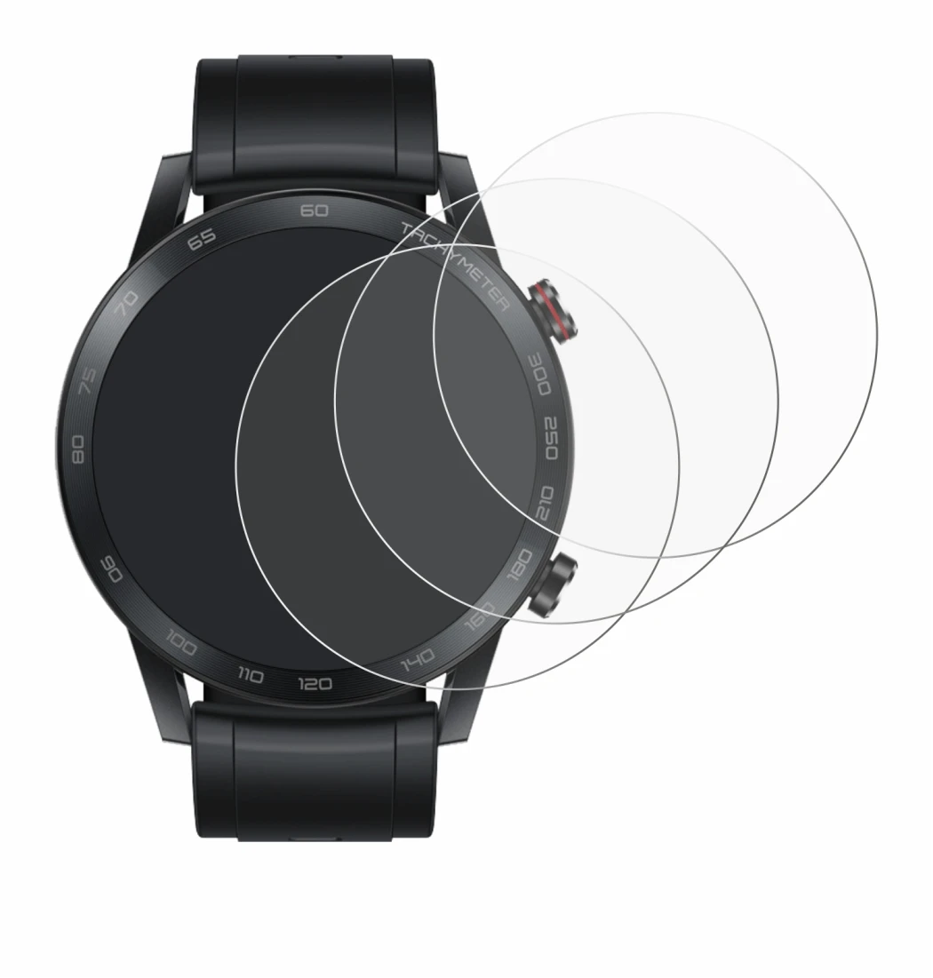 Immagine del dispositivo Honor Watch Magic 2 (46 mm) con un'ampia varietà di protezioni per lo schermo.