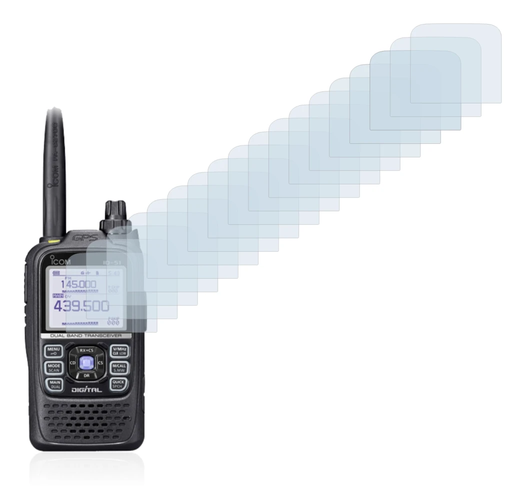 Immagine del dispositivo Icom ID-51E Plus 2 con un'ampia varietà di protezioni per lo schermo.