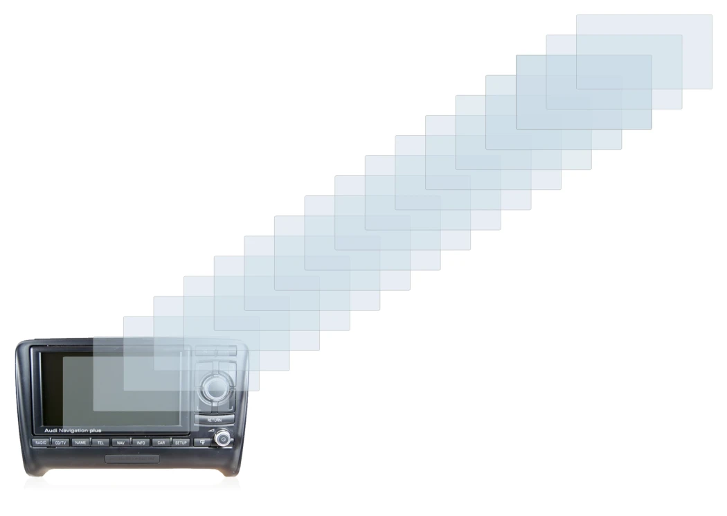 Immagine del dispositivo Audi A3 8P 2004-2012 RNS-E con un'ampia varietà di protezioni per lo schermo.