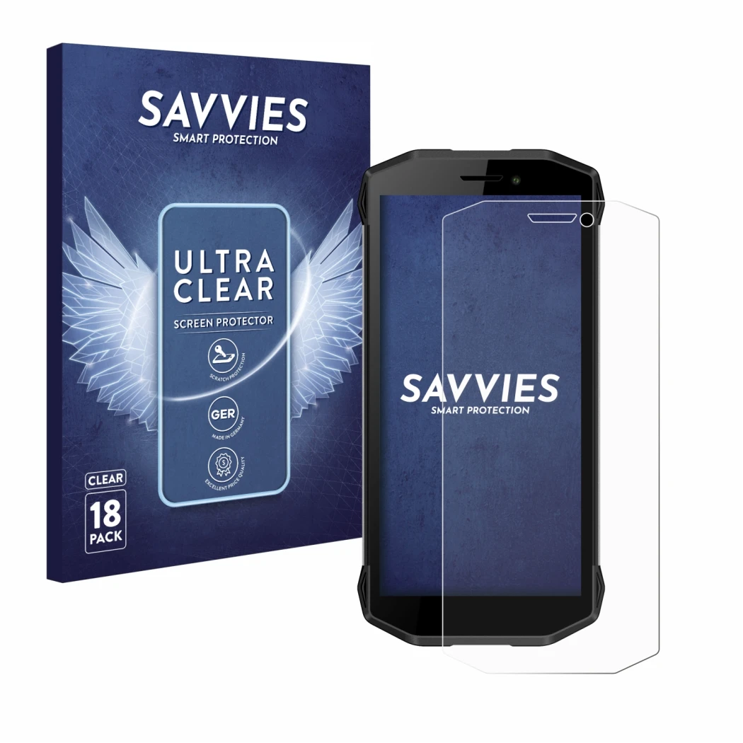 Parte frontale di una confezione del prodotto con il logo del marchio Savvies. Accanto è raffigurato il dispositivo Evolveo St