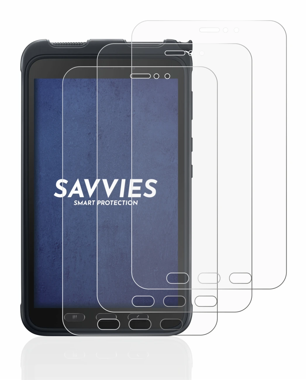 Immagine del dispositivo Samsung Galaxy Tab Active 3 con un'ampia varietà di protezioni per lo schermo.