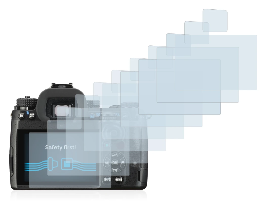 Immagine del dispositivo Pentax K-3 Mark III con un'ampia varietà di protezioni per lo schermo.