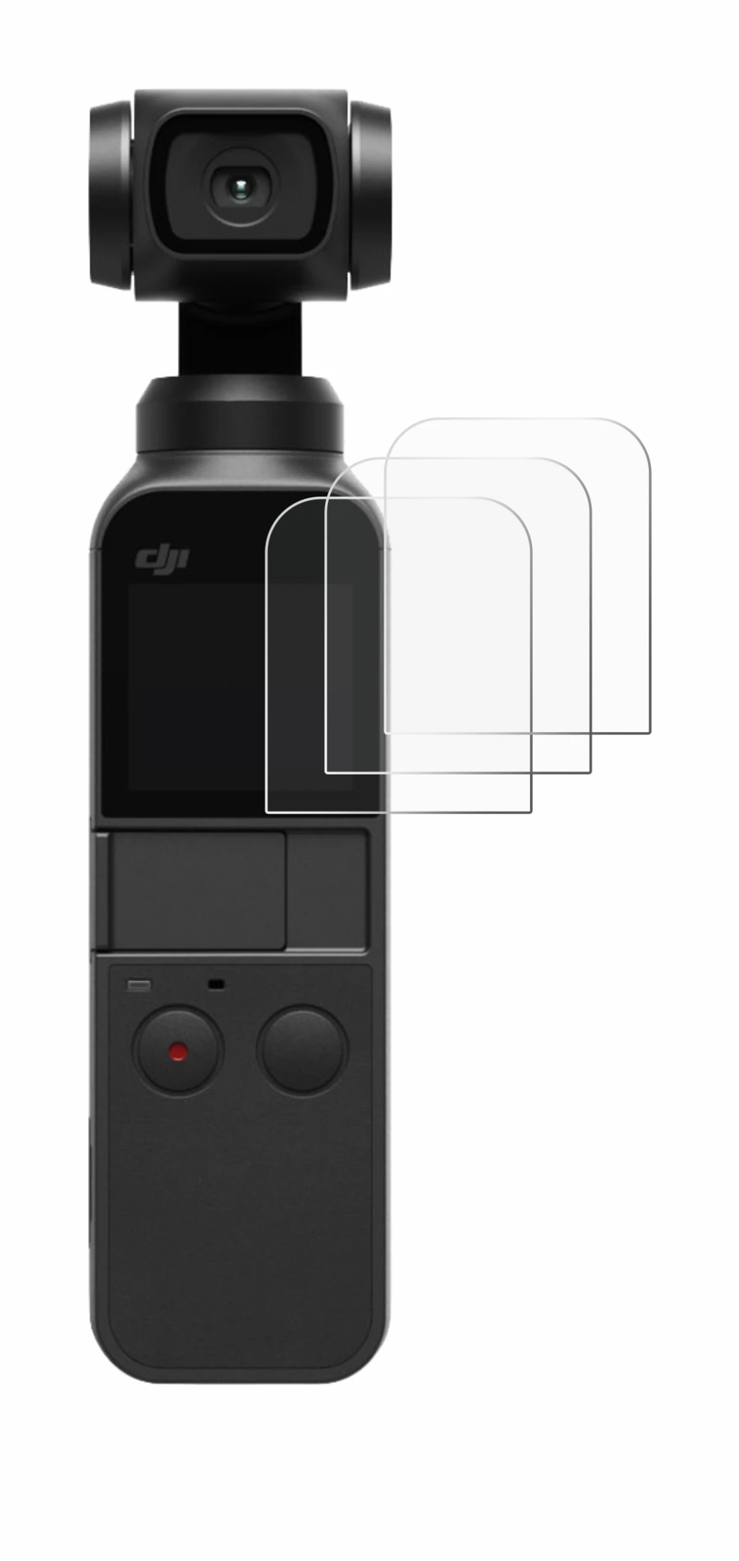 Immagine del dispositivo DJI Osmo Pocket 2 con un'ampia varietà di protezioni per lo schermo.