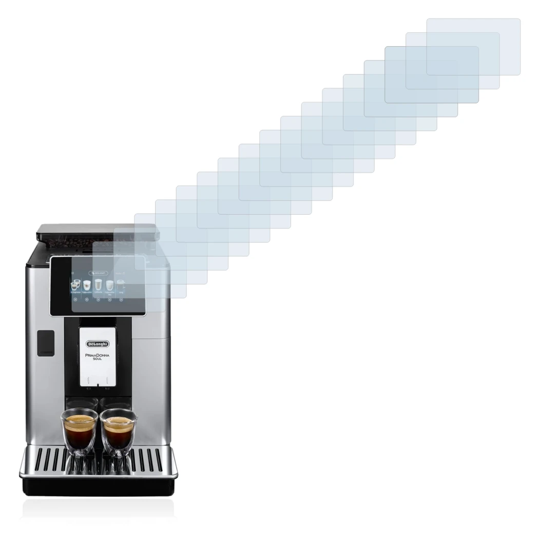 Immagine del dispositivo DeLonghi PrimaDonna Soul ECAM610.55.SB con un'ampia varietà di protezioni per lo schermo.