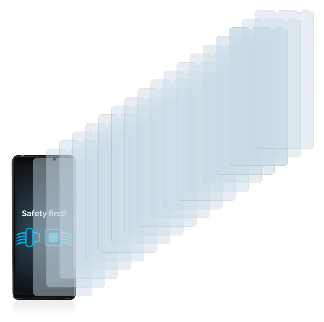 Immagine del dispositivo Sony Xperia 10 III con un'ampia varietà di protezioni per lo schermo.