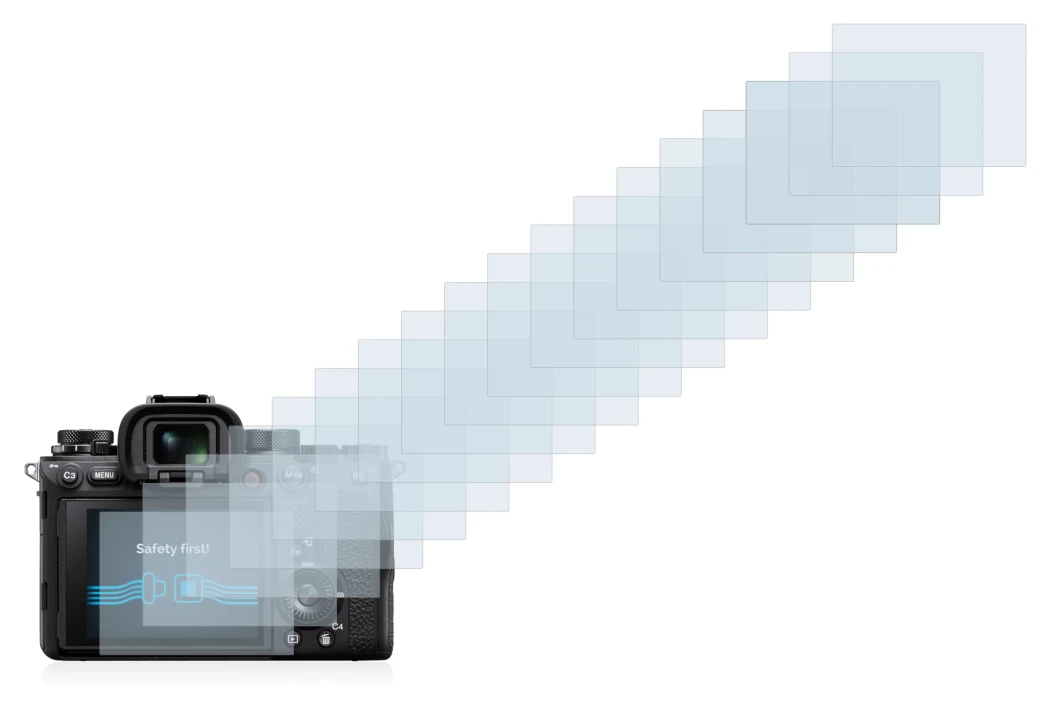 Immagine del dispositivo Sony Alpha 1 con un'ampia varietà di protezioni per lo schermo.