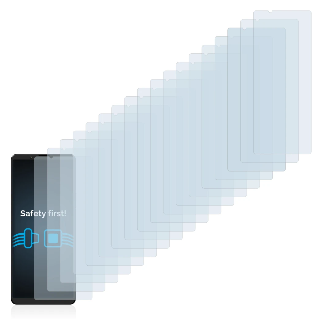 Immagine del dispositivo Sony Xperia 1 III con un'ampia varietà di protezioni per lo schermo.