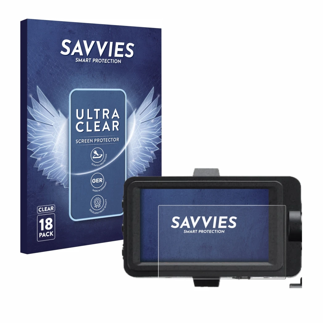 Parte frontale di una confezione del prodotto con il logo del marchio Savvies. Accanto è raffigurato il dispositivo Sony FX6 c