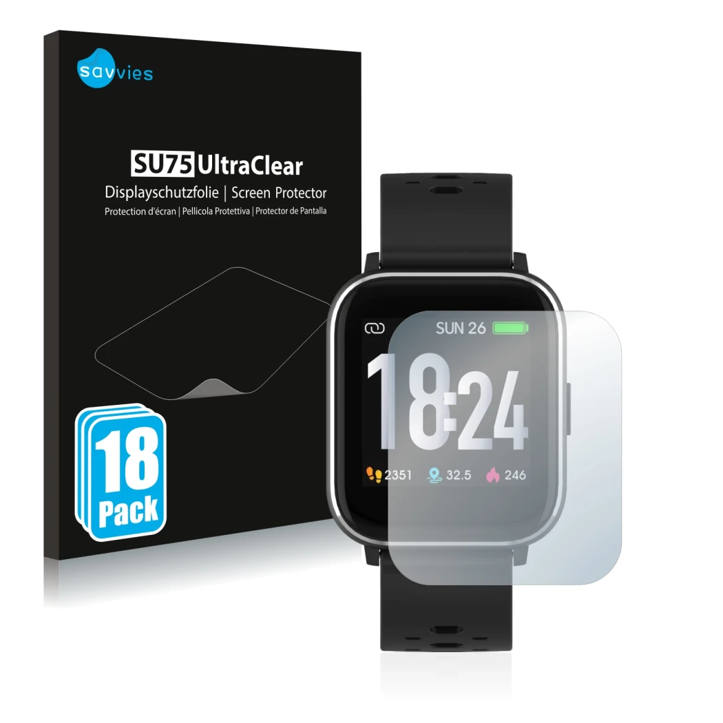 Parte frontale di una confezione del prodotto con il logo del marchio Savvies. Accanto è raffigurato il dispositivo Denver SW-