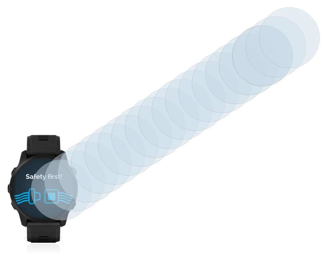 Immagine del dispositivo Garmin Forerunner 945 LTE con un'ampia varietà di protezioni per lo schermo.