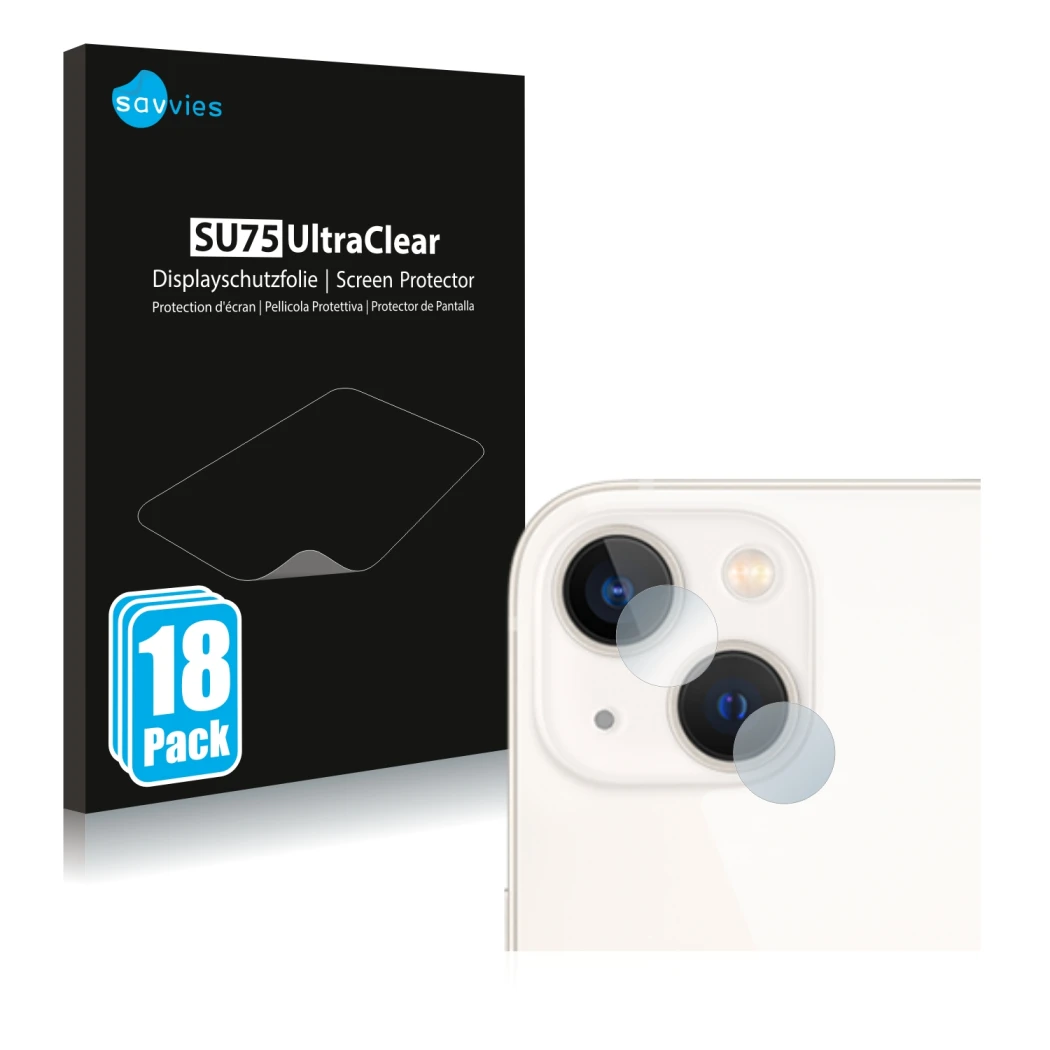 Parte frontale di una confezione del prodotto con il logo del marchio Savvies. Accanto è raffigurato il dispositivo Apple iPho