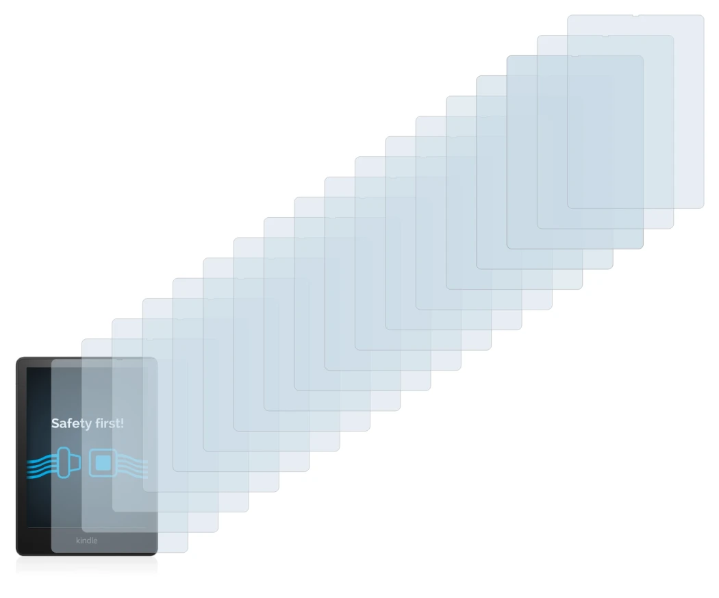 Immagine del dispositivo Amazon Kindle Paperwhite 2021 Signature Edition con un'ampia varietà di protezioni per lo schermo.