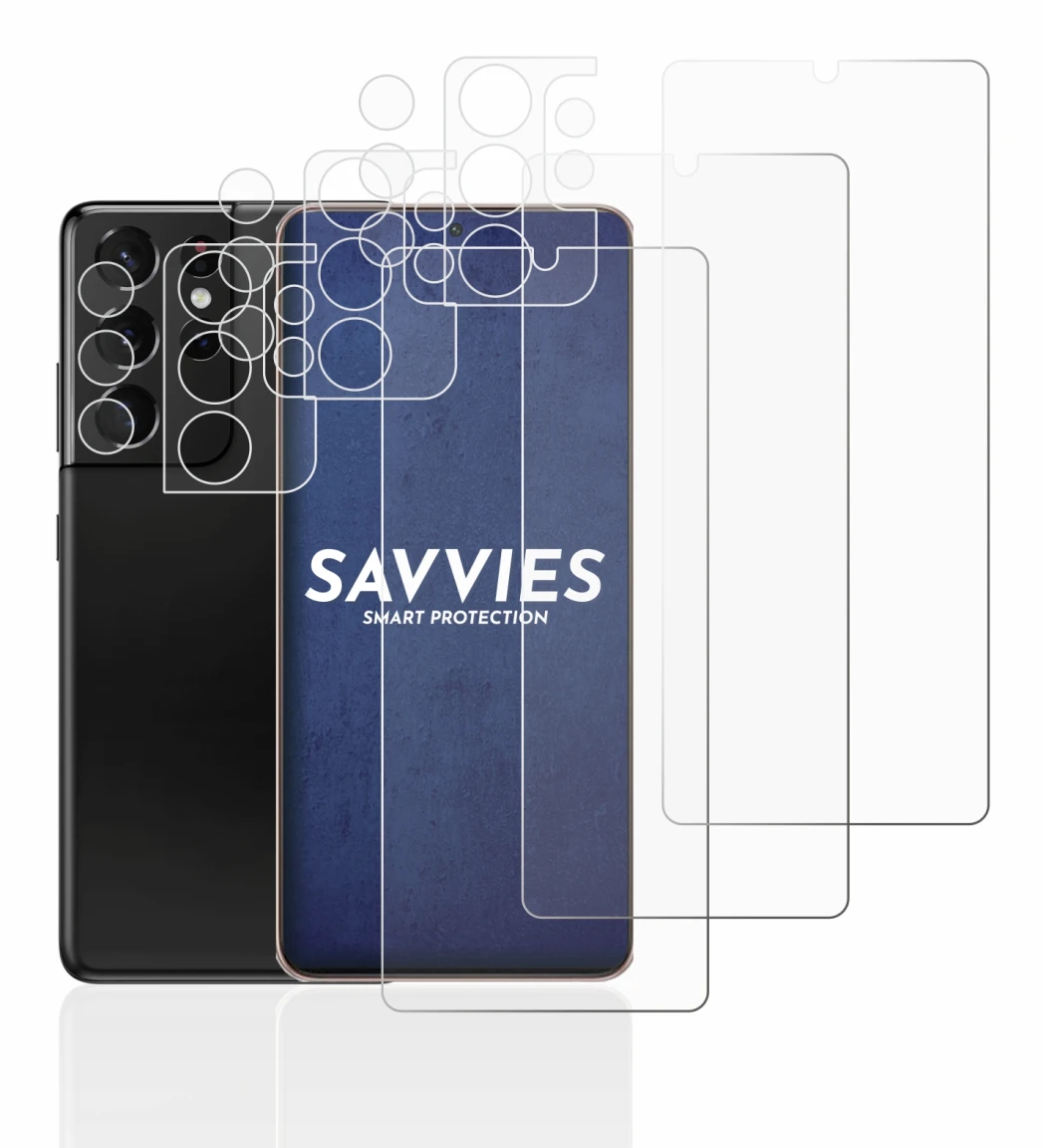 Immagine del dispositivo Samsung Galaxy S21 Ultra 5G (Fronte+Fotocamera) con un'ampia varietà di protezioni per lo schermo.