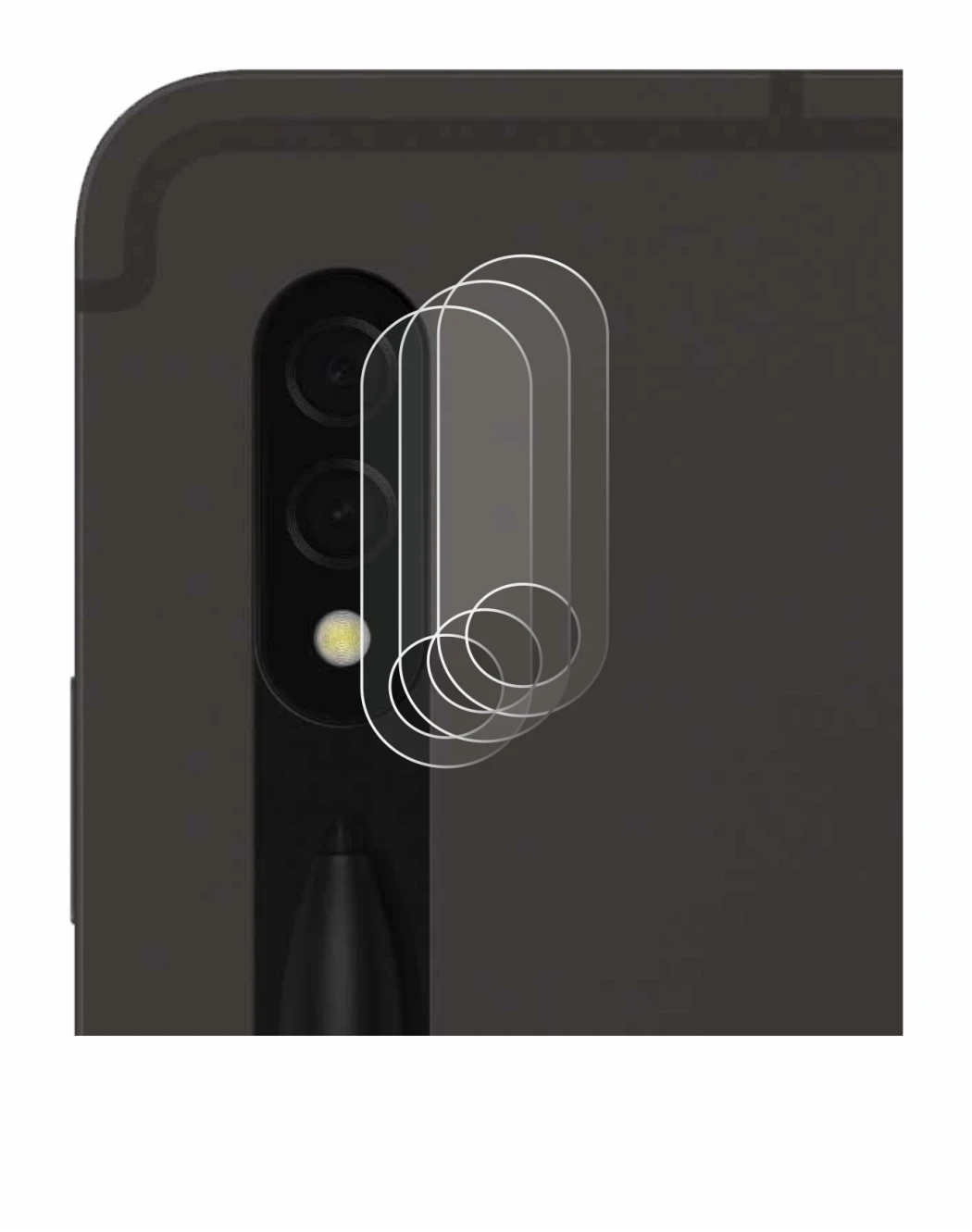 Immagine del dispositivo Samsung Galaxy Tab S8 5G (SOLO Fotocamera) con un'ampia varietà di protezioni per lo schermo.